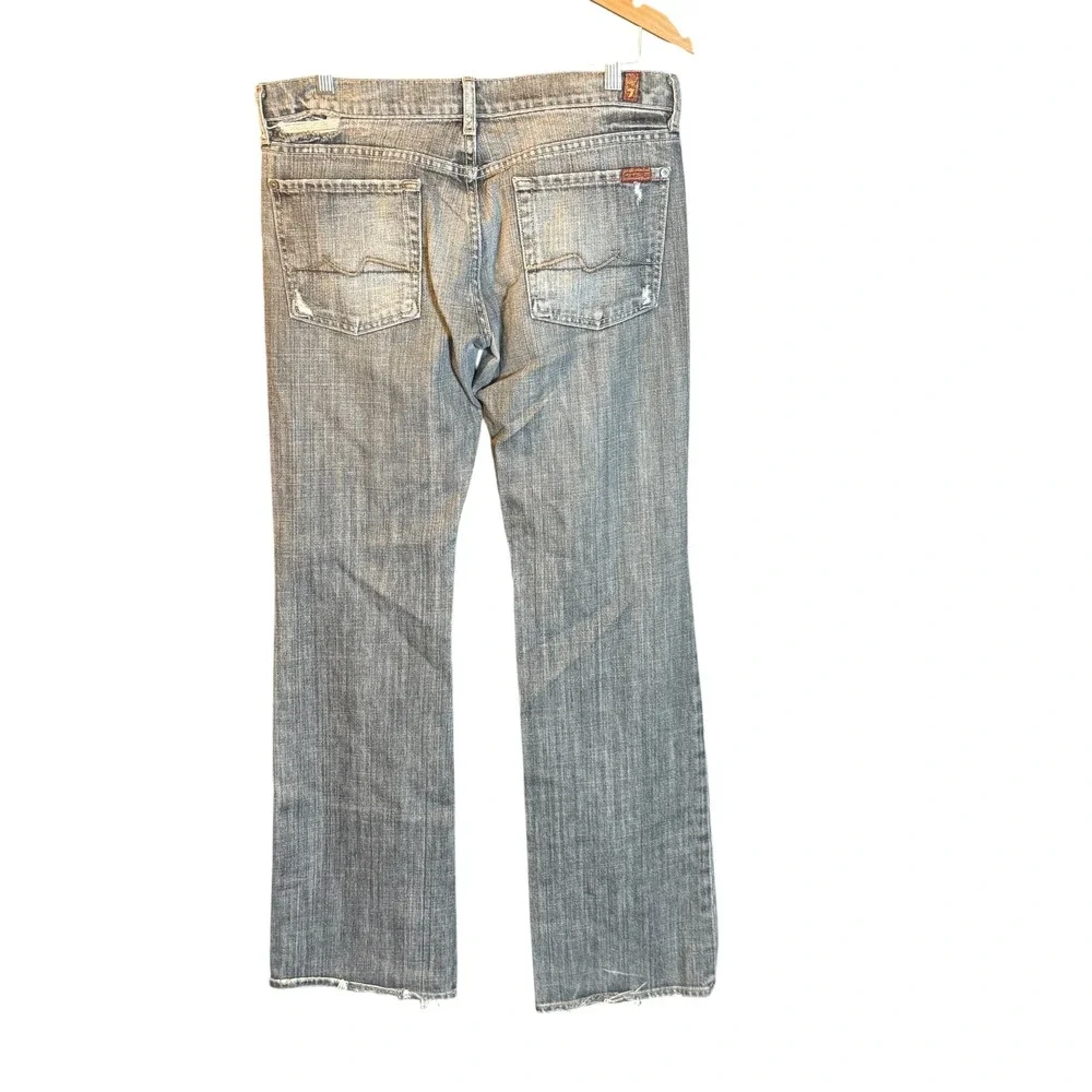 7 For All Mankind Lowrise Bootcut Jeans Grey Distressed Denim Size 31